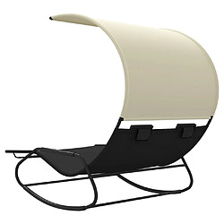 Acheter Helloshop26 Transat chaise longue bain de soleil lit de jardin terrasse meuble d'extérieur double à bascule avec auvent noir et crème 02_0012766