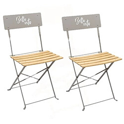 Toilinux Lot de 2 Chaises pliantes Bella Vita - Taupe