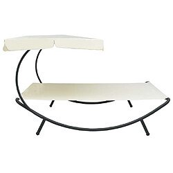 Avis Helloshop26 Lit de repos chaise longue transat d'extérieur 200 cm avec auvent blanc crème 02_0012003