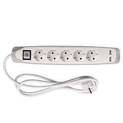 Perel Prise Schuko 5 voies avec 2 ports USB Gris et blanc