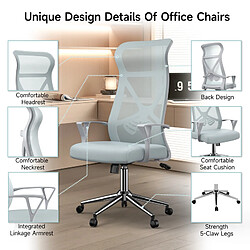 Avis RATTANTREE Chaise de bureau ergonomique - Chaise de bureau en maille à dossier haut Naspaluro - Chaise d'ordinateur avec fonction bascule 90-115° - Gris