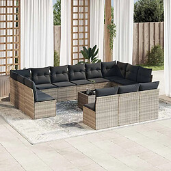 vidaXL Salon de jardin avec coussins 14 pcs gris clair résine tressée