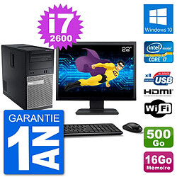 PC Dell 3010 MT Ecran 22" i7-2600 RAM 16Go Disque Dur 500Go HDMI Windows 10 Wifi - Occasion