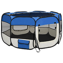 Helloshop26 Parc pliable pour chien avec sac de transport 125 x 125 x 61 cm bleu 02_0001725 pas cher