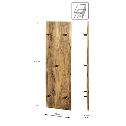 Pegane Garderobe murale, Patère murale en bois coloris chêne huilé et métal noir - longueur 30 x profondeur 6 x hauteur 100 cm