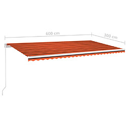 vidaXL Auvent manuel rétractable avec LED 600x300 cm Orange et marron pas cher