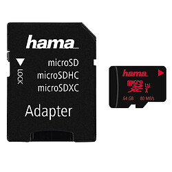 HAMA microSDXC 64 Go UHS Speed C3 UHS-I 80 Mo/s + adapt./photo