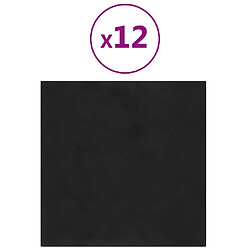 vidaXL Panneaux muraux 12 pcs Noir 30x30 cm Velours 1,08 m²