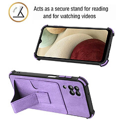 Coque en TPU + PU coussin aux quatre coins avec béquille et porte-cartes violet pour votre Samsung Galaxy A12