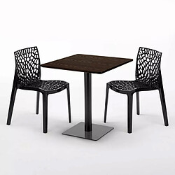 Avis Grand Soleil Table carrée 70x70 plateau effet bois avec 2 chaises colorées Gruvyer Melon - Noir