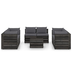 vidaXL Salon de jardin 9 pcs avec coussins Bois imprégné de gris