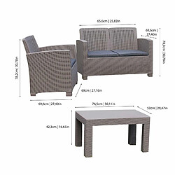 Acheter Salon de Jardin Chillvert Santorini en Résine 1 Canapé 2 sièges 2 Fauteuils et 1 Table Beige avec Coussins gris