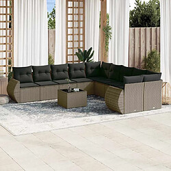 vidaXL Salon de jardin 11 pcs avec coussins gris clair résine tressée