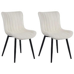 Decoshop26 Lot de 2 chaises de salle à manger coutures décoratives verticales avec pieds en métal noir assise en PVC crème 10_0001734