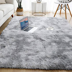 Tapis Salon Carré Shaggy Moderne Gris Clair 160x200cm