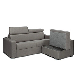 Inside 75 Canapé d'angle SIDNEY COMPACT express sommier lattes avec chauffeuse coffre tweed gris silex matelas 16 cm