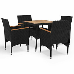 Salle à dîner de jardin 5 pcs,Table et chaise à manger Noir Résine tressée et acacia -MN80780