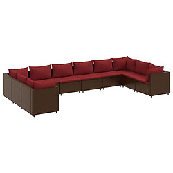 vidaXL Salon de jardin 10 pcs avec coussins marron résine tressée