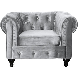 Habitat Et Jardin Fauteuil Chesterfield Velours Aliza - 111 x 82 x 70 cm - Gris