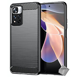 Htdmobiles Coque silicone gel carbone pour Xiaomi Redmi Note 11 Pro+ Plus 5G + verre trempe - NOIR