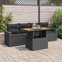 vidaXL Salon de jardin 5 pcs avec coussins noir résine tressée