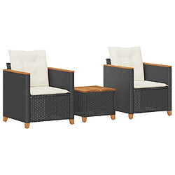 Maison Chic Ensemble de bistro 3 pcs coussins,Table + chaises + coussins de jardin noir résine tressée acacia -GKD578606