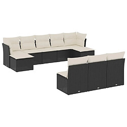 vidaXL Salon de jardin 10 pcs avec coussins noir résine tressée