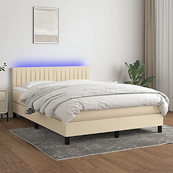 Sommier à lattes LED,Cadre à lattes de lit avec matelas pour Adulte Crème 140x190 cm Tissu -MN20478