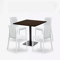 Avis Grand Soleil Ensemble Table Bois Métal 90x90cm Horeca et 4 Chaises Empilables Bar Restaurant Yanez - Blanc