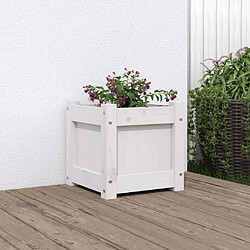 vidaXL Jardinière - Blanc Jardinière en bois de pin massif - 31 x 31 x 31 cm - Capacité généreuse - Pour terrasse ou jardin, effet rustique