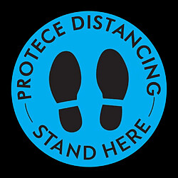 Panneaux De Sol En Vinyle à Distance Sociale Wait Here Sticker Bleu