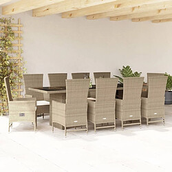 Maison Chic Ensemble à manger d'extérieur 11 pcs avec coussins,Salon de jardin,Mobilier de jardin beige poly rotin -GKD111245