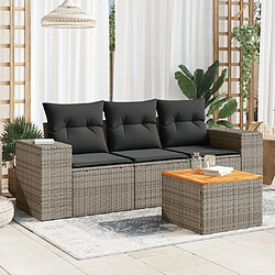 Maison Chic Salon de jardin 4 pcs avec coussins | Ensemble de Table et chaises | Mobilier d'Extérieur gris résine tressée -GKD55845