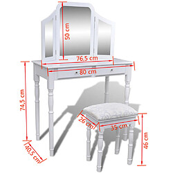 vidaXL Coiffeuse avec miroir et tabouret 2 tiroirs Blanc pas cher