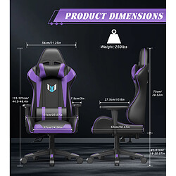 Chaise Gaming - Chaise de jeu Rattantree, chaise de bureau, chaise d'ordinateur, chaise pivotante pour PC robuste, conception ergonomique avec coussin et dossier inclinable, violet pas cher