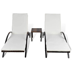 Avis Maison Chic Bain de soleil,Lot de 2 Chaises longues avec table Résine tressée Marron -GKD65027