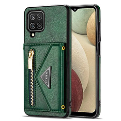 Coque en TPU + PU N.BEKUS avec béquille, porte-carte et dragonne vert noirâtre pour votre Samsung Galaxy A12