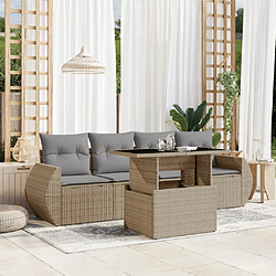 vidaXL Salon de jardin avec coussins 5 pcs beige résine tressée