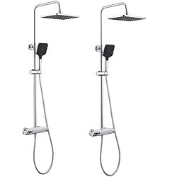 2PCS LONHEO MAX Élégant Colonne de Douche Thermostatique 38°C Ensemble de Douche Avec Table de Rangement en Verre Douchette à Main 3 Fonctions Chromé