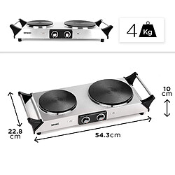 Avis Duronic HP2 SS Plaque de cuisson chauffante électrique avec double foyer en fonte de 20 et 15 cm| 2500W | Compacte et mobile | Poignées ergonomiques | Thermostat | Camping, Camping-car, caravane