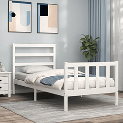 Maison Chic Lit adulte - Cadre Structure de lit avec tête de lit Contemporain blanc 90x200 cm bois massif -MN61076