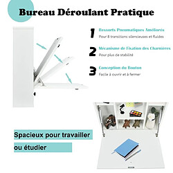 Helloshop26 Bureau mural pour ordinateur portable bureau flottant avec étagères de rangement tiroir table multifonctionnelle avec plateau pliable blanc 20_0004851