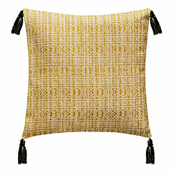 Housse de Coussin 4 Pompons 40x40cm Ocre