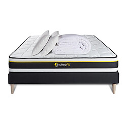 Sleepfit Pack prêt à dormir 140x190 matelas SOFT + sommier kit noir + 2 oreillers mémoire de forme 60x40cm + Couette Percale 240x220 cm