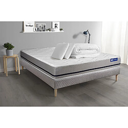 ACTISOM Pack prêt à dormir matelas 160x200 ACTIMEMO SOFT 3zones de confort + sommier KIT gris + 2 oreillers + couette