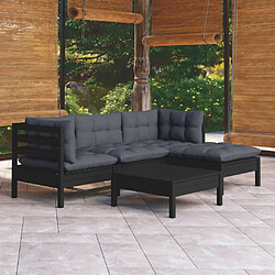 Maison Chic Salon de jardin 5 pcs + coussins - Mobilier/Meubles de jardin - Table et chaises d'extérieur Noir Bois de pin -MN13843