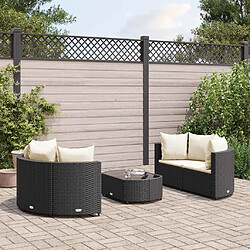 vidaXL Salon de jardin 5 pcs avec coussins noir résine tressée