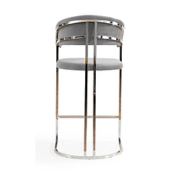 Vivenla Tabouret de bar design en acier inoxydable argenté et revêtement en velours gris clair collection JEVON pas cher