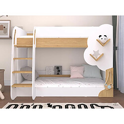 Vente-Unique Lits superposés 2 x 90 x 190 cm - Blanc et Naturel + Matelas - PILATI