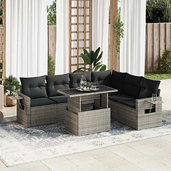 vidaXL Salon de jardin avec coussins 7 pcs gris résine tressée